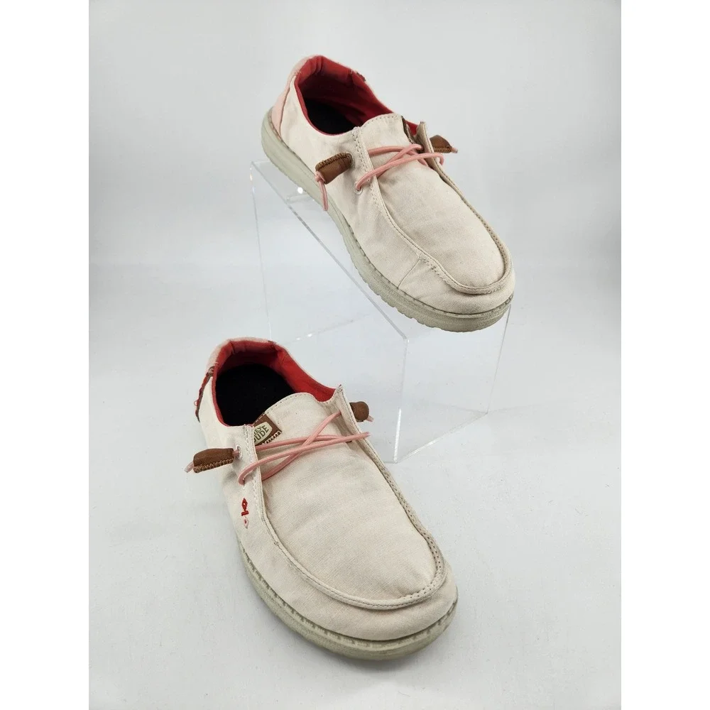 Hey Dude Wendy Chambray Boho Natural Loafers Womens 7 White Pink Slip‎ On Shoes